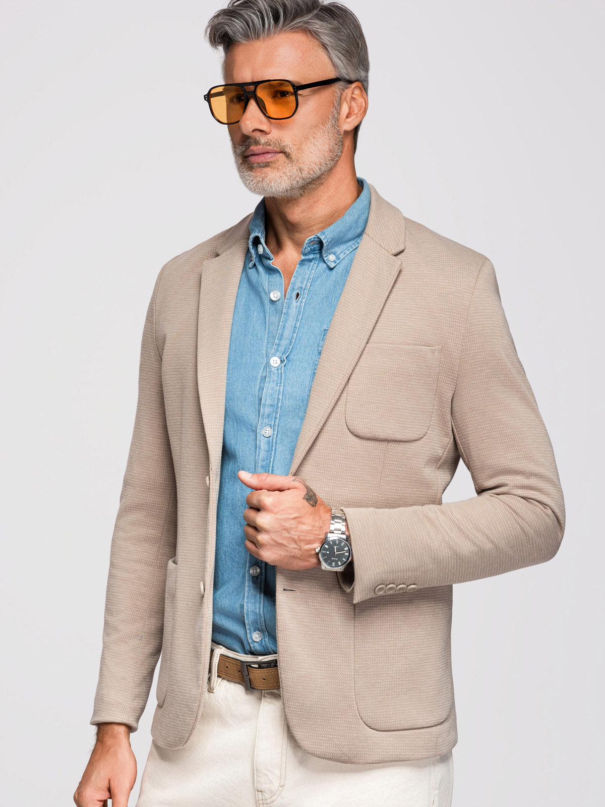 Ombre Elegant fitted men's structured knit blazer - beige