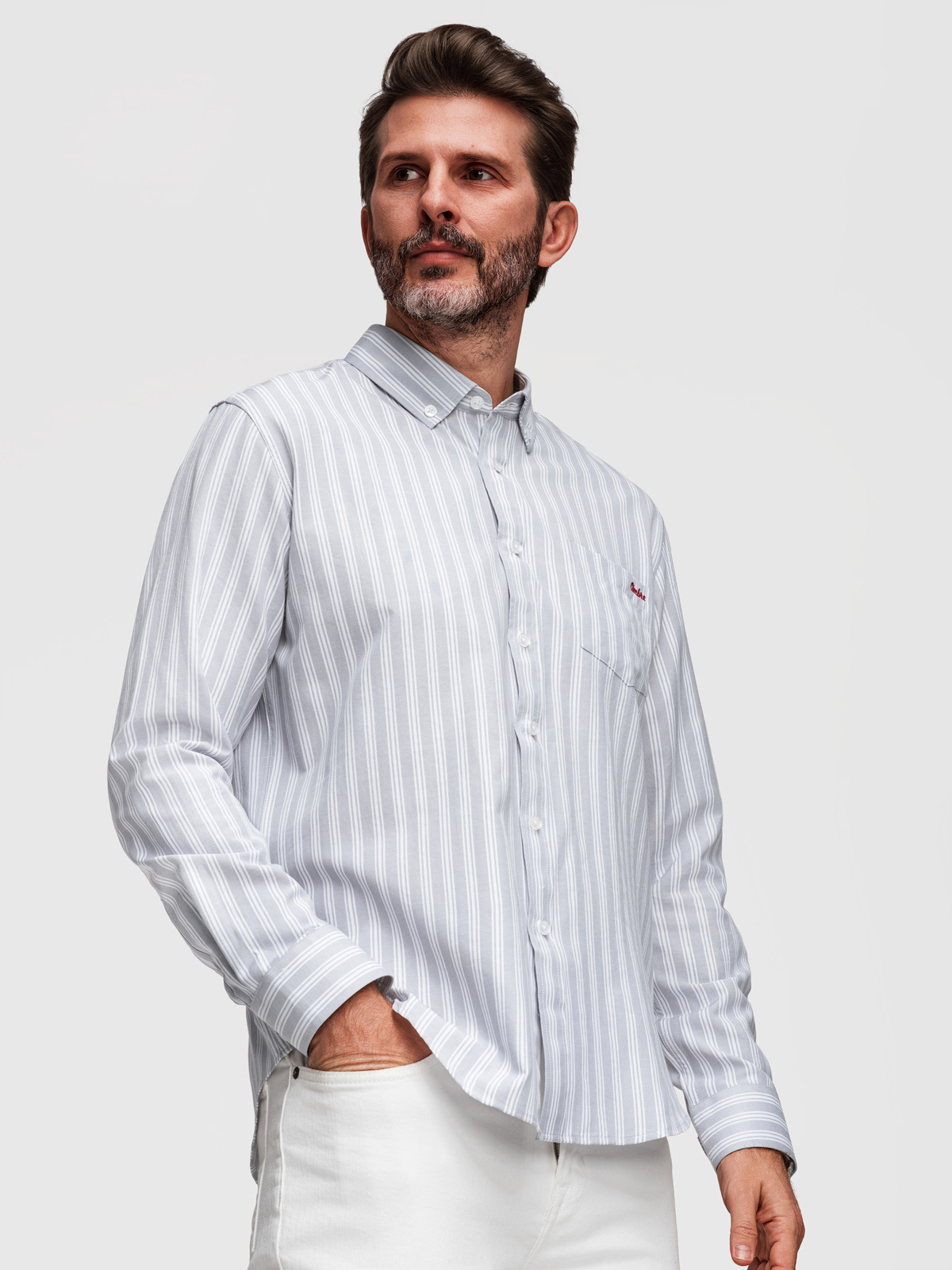 Ombre Men's REGULAR FIT shirt in white stripes with pocket - grey