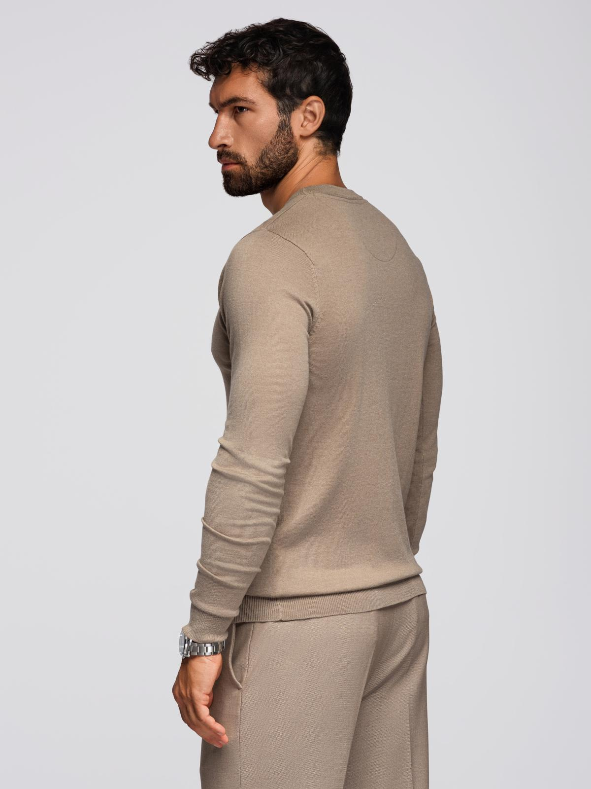 Ombre BASIC men&#039;s classic viscose sweater with round neckline - dark beige