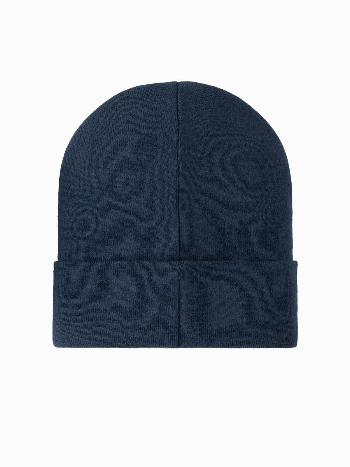 Ombre Men's knitted beanie hat with embroidered inscription - navy blue