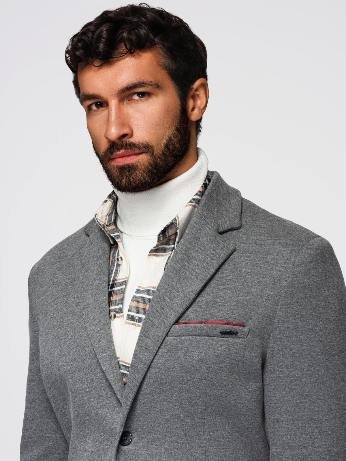 Ombre Men's knitted jacket with a fitted cut - light grey