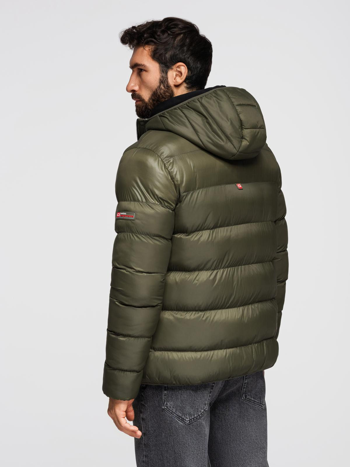 Ombre Men's quilted winter jacket with combined materials - dark olive green