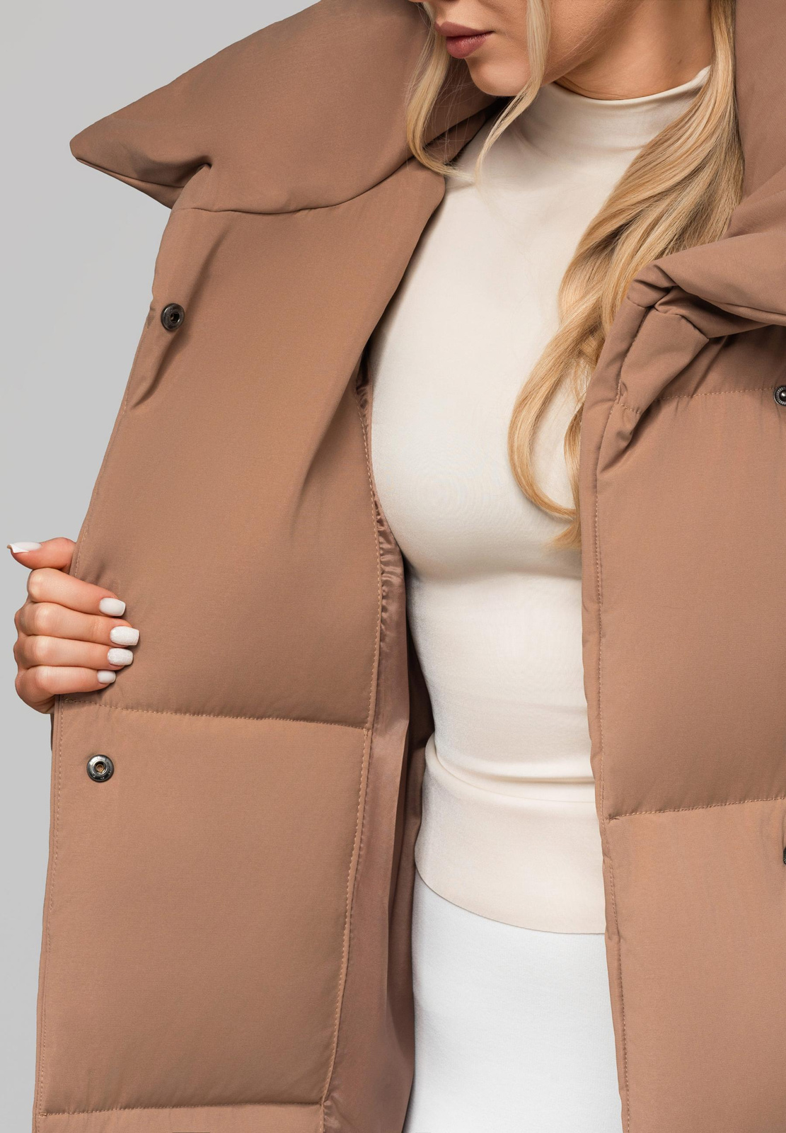 Edoti Women's quilted long jacket with belt OW-JALJ-0104 v3