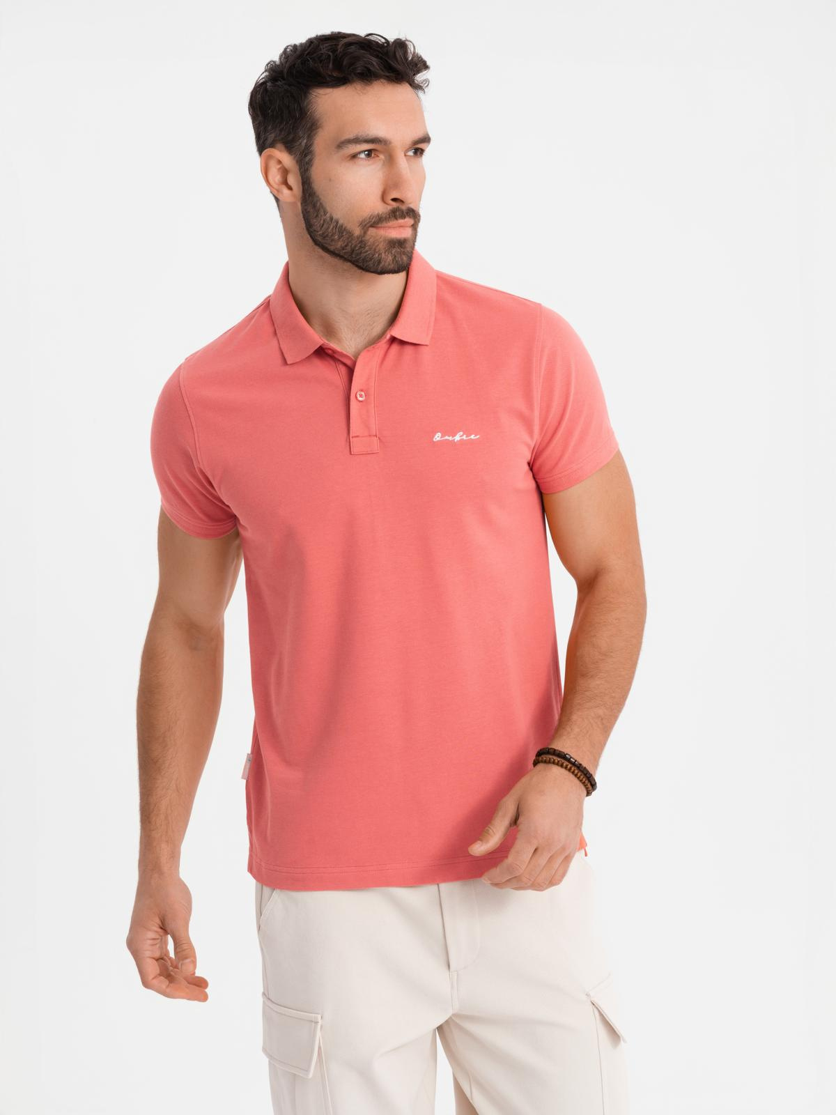 Ombre Cotton pique knit polo shirt - coral