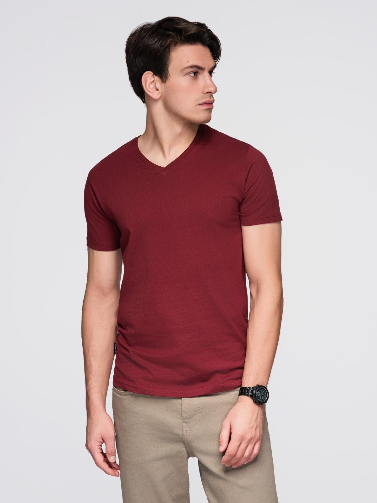 Ombre BASIC men's cotton classic tee shirt with a v-neck - maroon