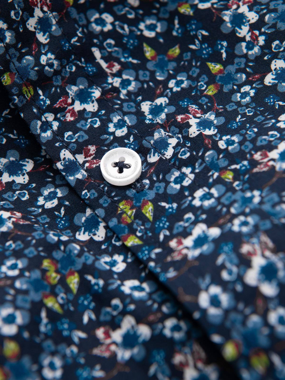 Ombre Men's SLIM FIT patterned cotton shirt - dark blue