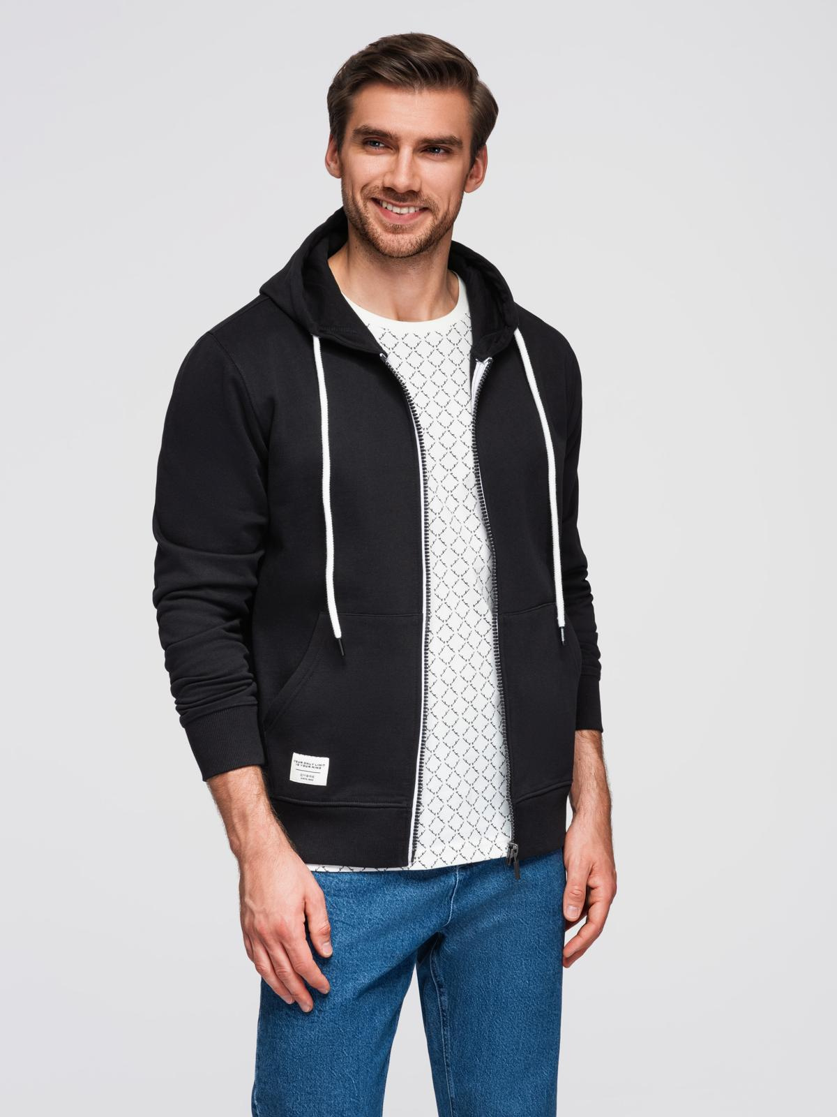 Ombre Men&#039;s BASIC unbuttoned hooded sweatshirt - black