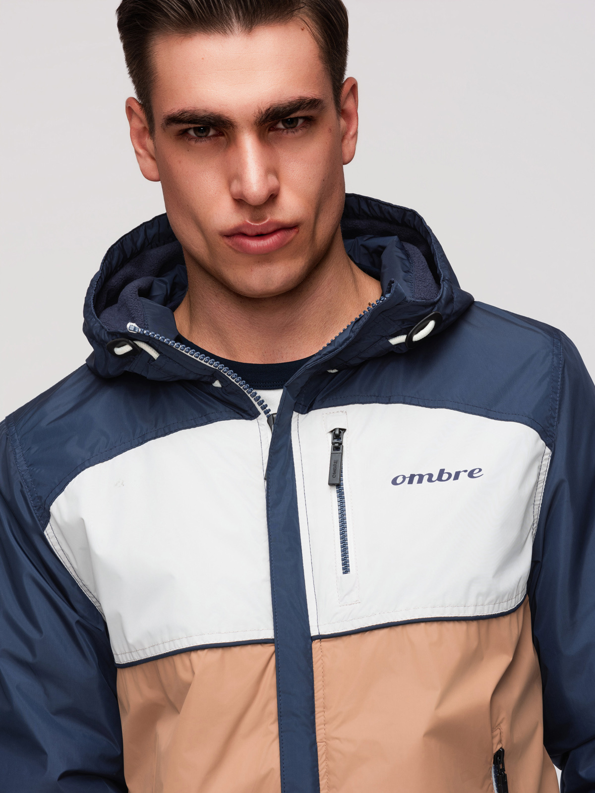 Ombre Lightweight colorful men's sports jacket with fleece - brown and navy blue