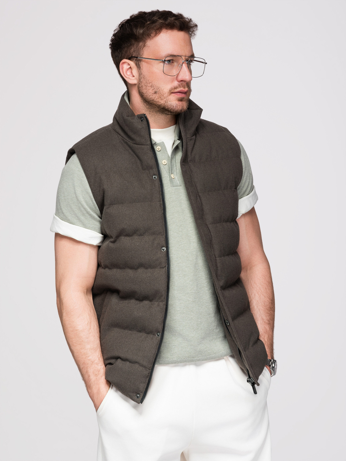 Ombre Men's quilted wool sleeveless jacket - olive melange