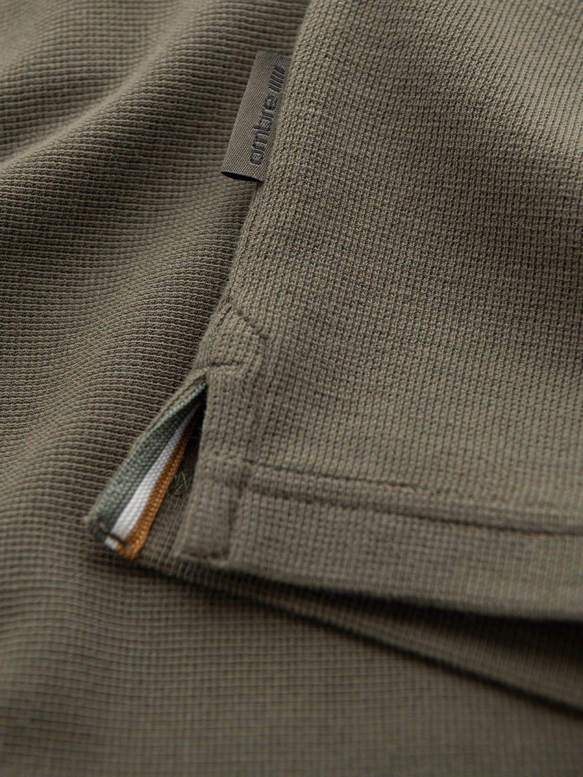 Ombre Button-up neck men's waffle knit longsleeve - olive