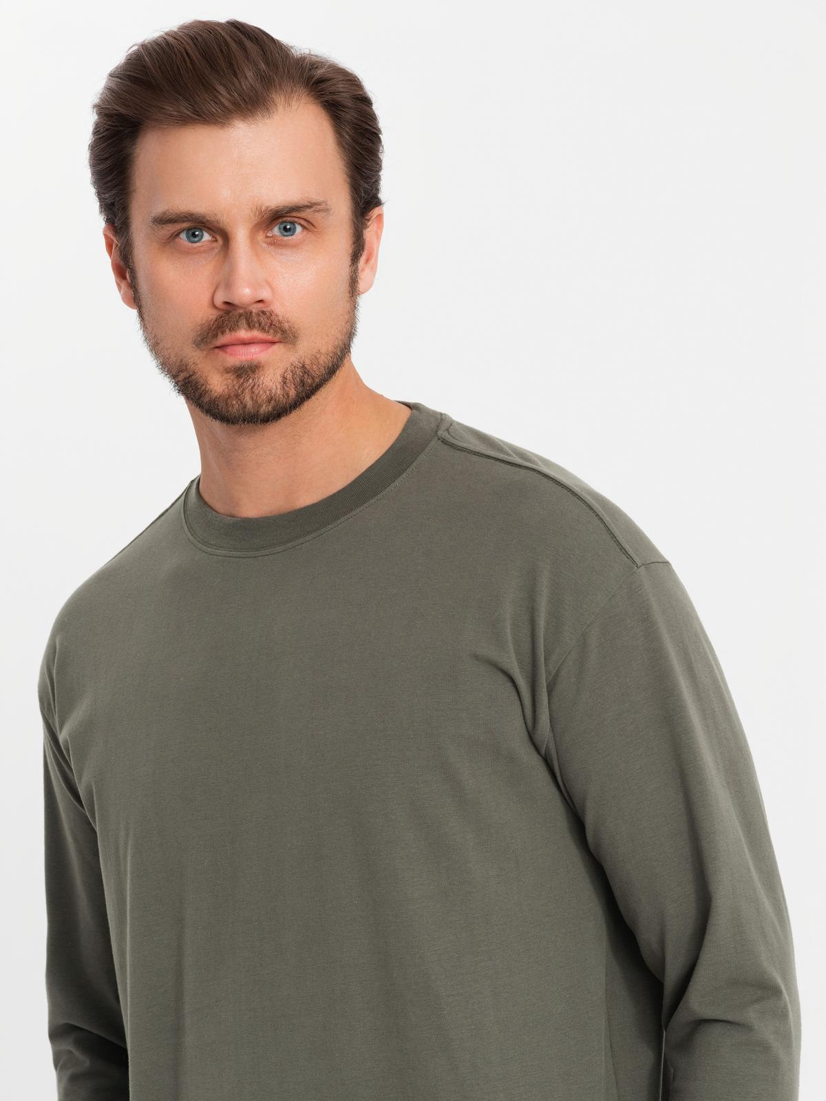 Ombre Men's cotton LOOSE FIT longsleeve with round neckline - gray-green