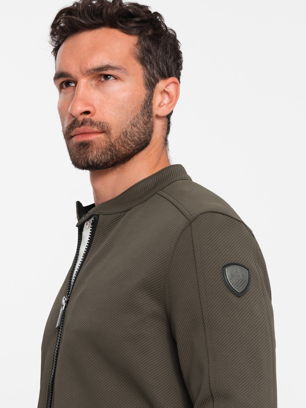 Ombre Men's BIKER jacket in structured fabric - dark olive green