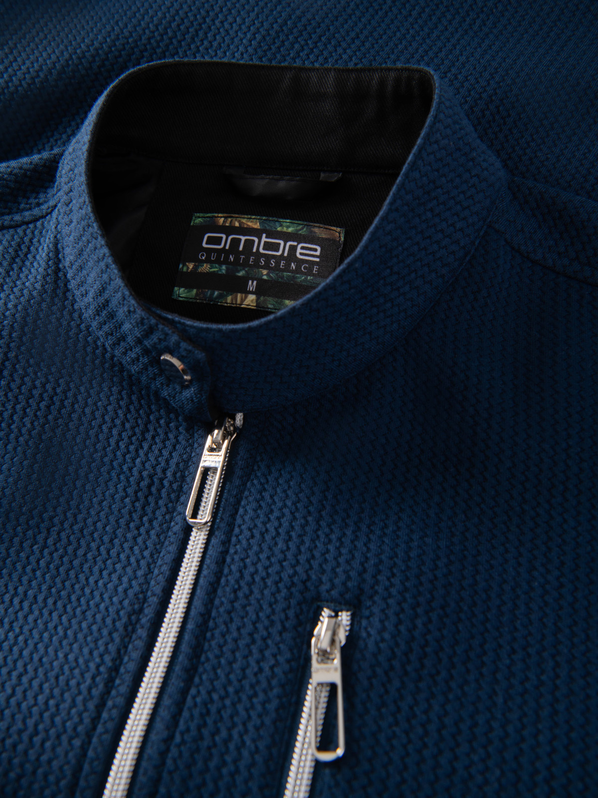 Ombre Structured men&#039;s biker jacket with stand-up collar - dark blue