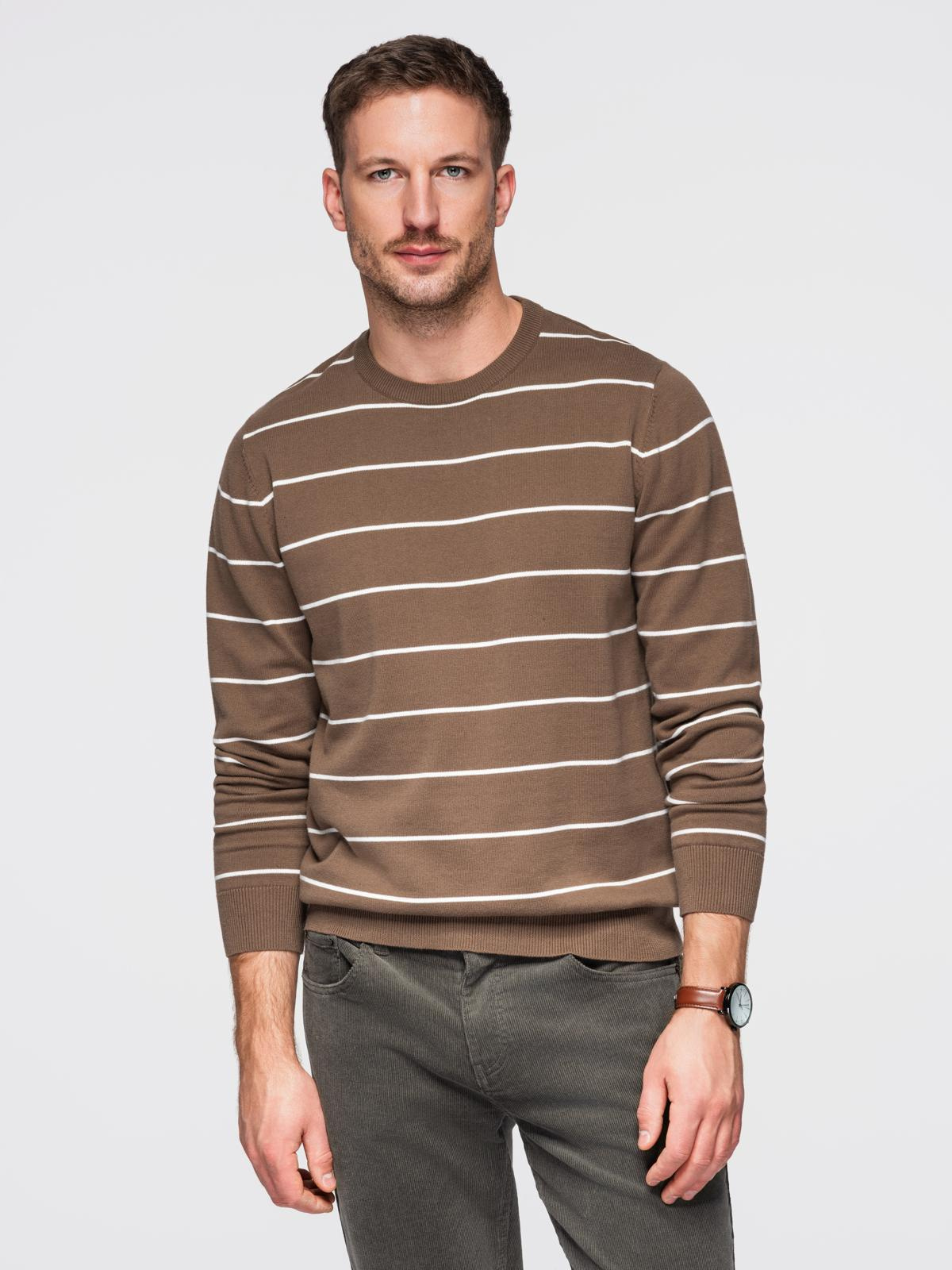 Ombre Men&#039;s casual sweater with horizontal stripes - brown