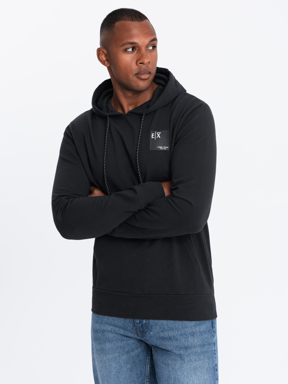 Ombre Men's hooded kangaroo sweatshirt with logo - black