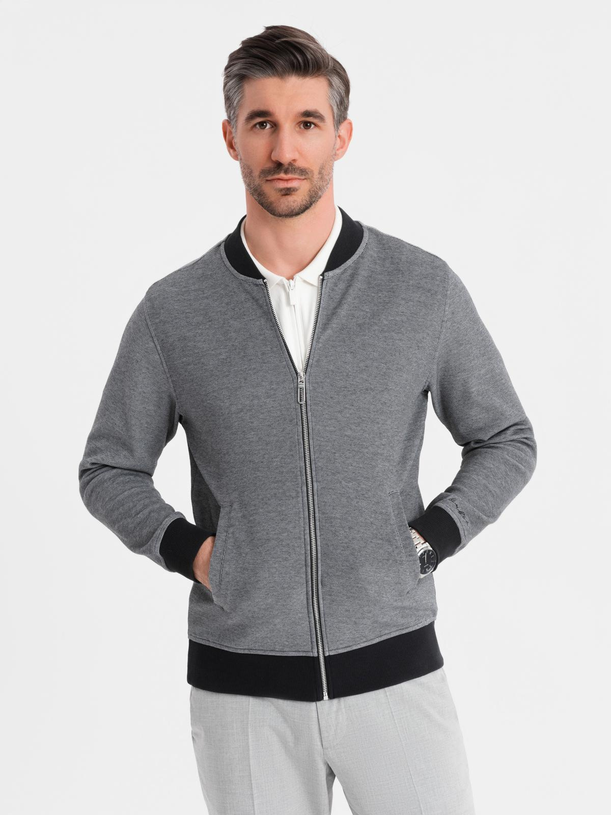 Ombre Men's pique knit bomber jacket - black