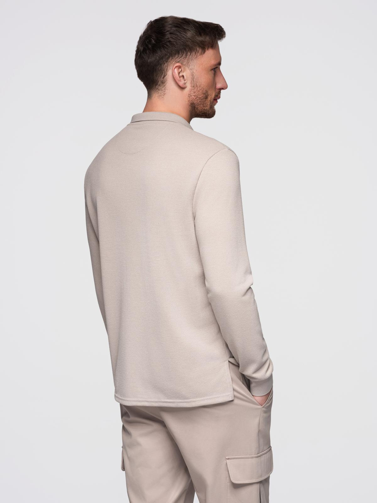 Ombre Men's structured polo longsleeve with patch - ash