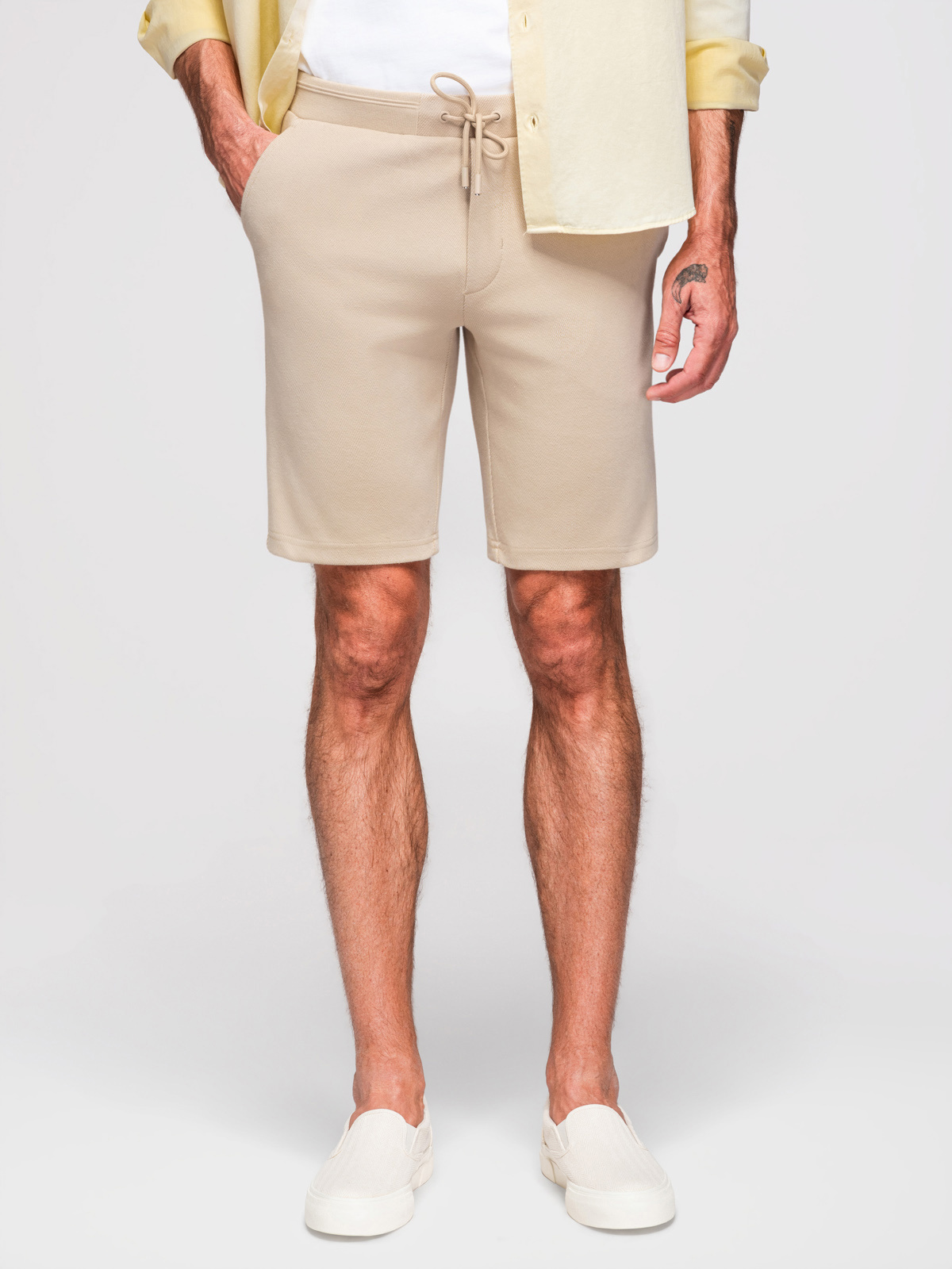 Ombre Casual men's SLIM FIT jacquard knit shorts - beige