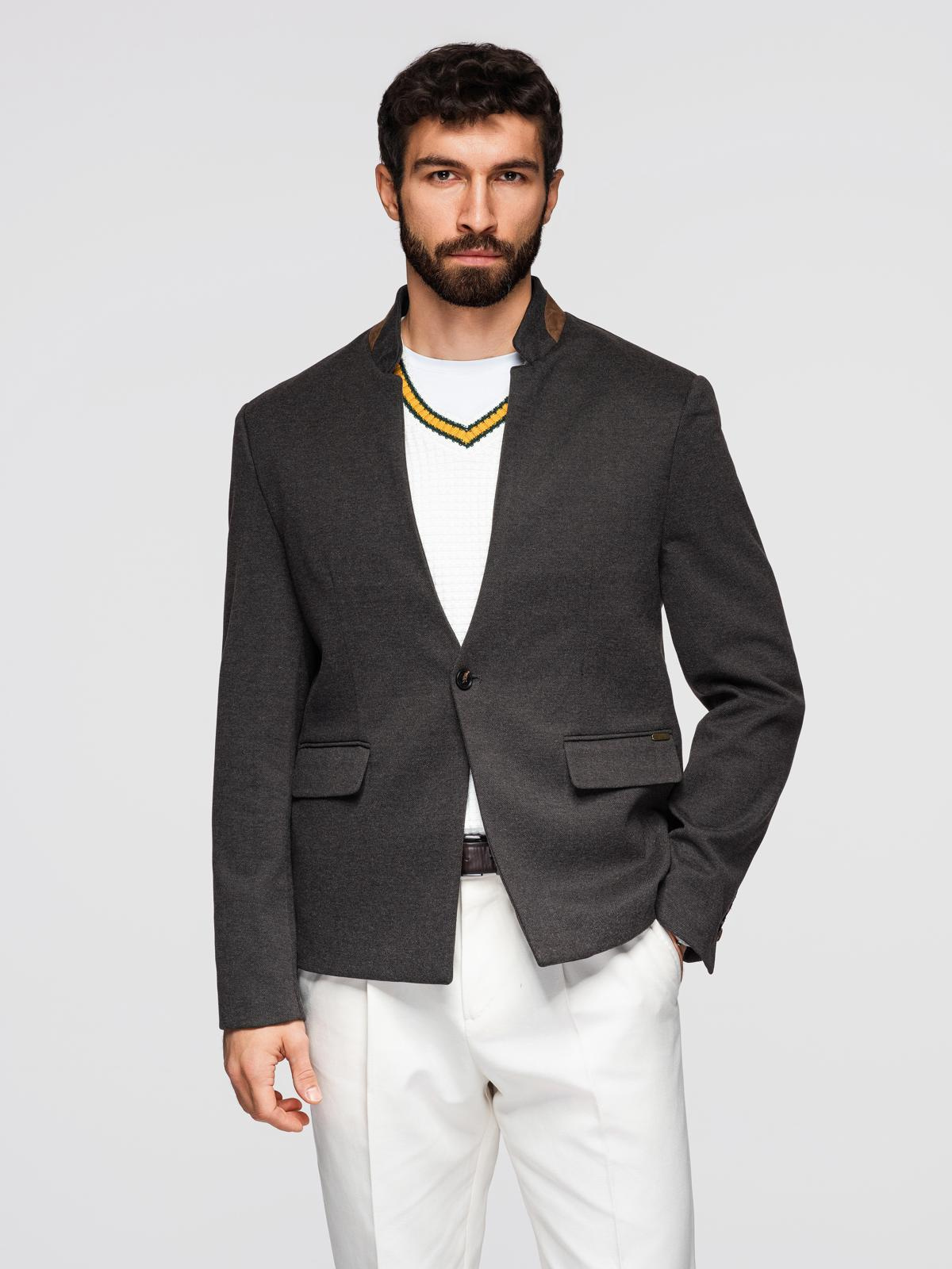 Ombre Men's melange rayon jacket with stand-up collar - black melange