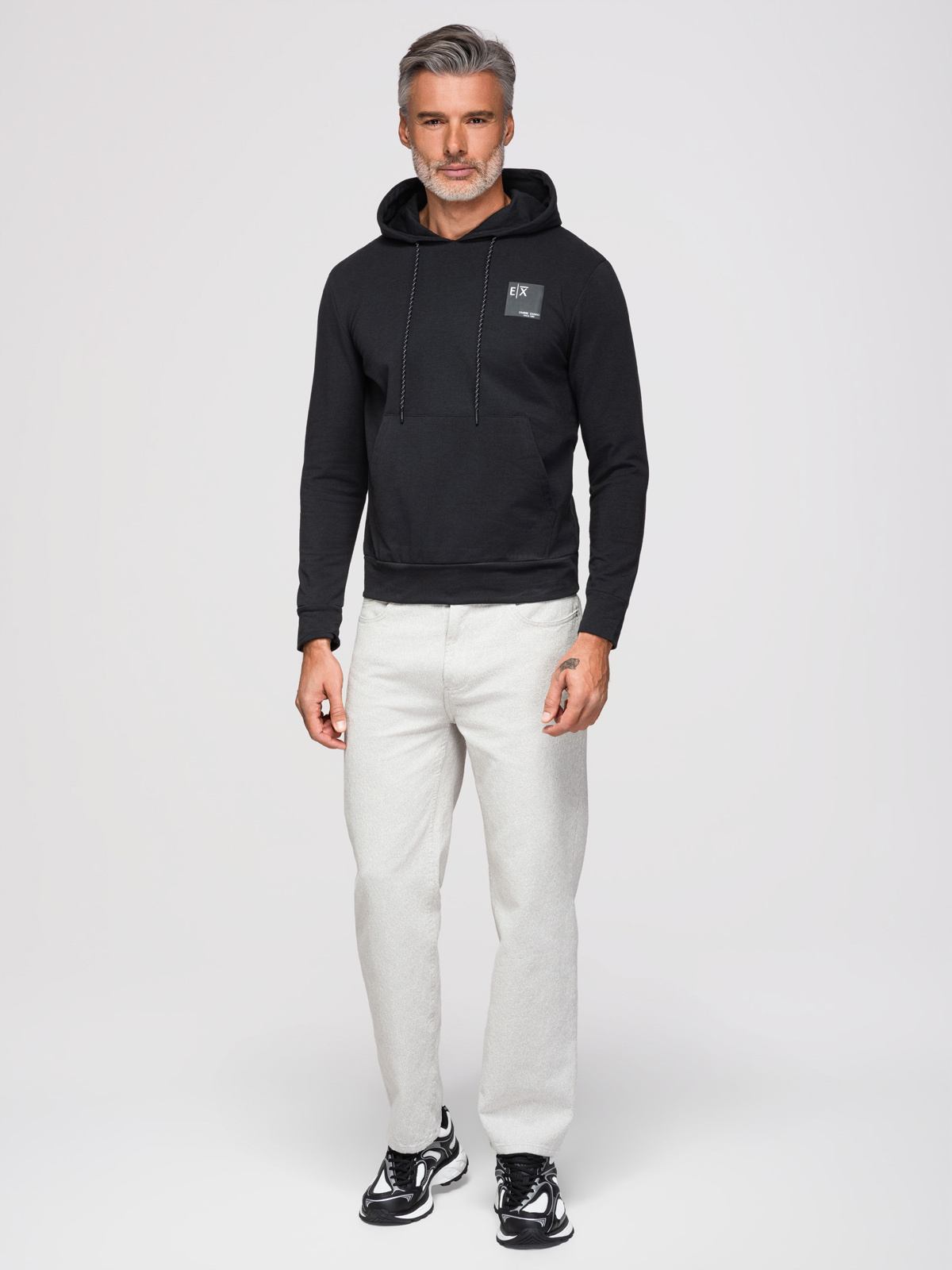 Ombre Men's hooded kangaroo sweatshirt with logo - black