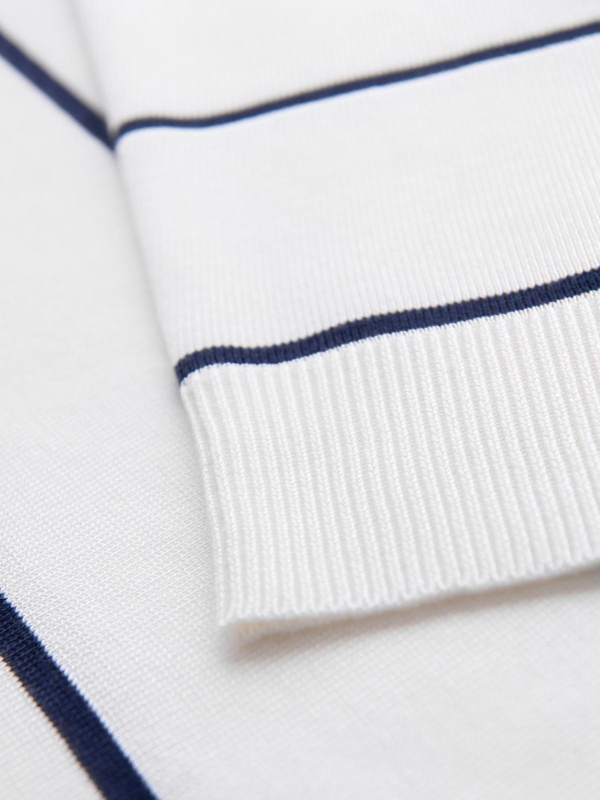 Ombre Men's horizontal striped polo longsleeve with viscose - white and navy blue