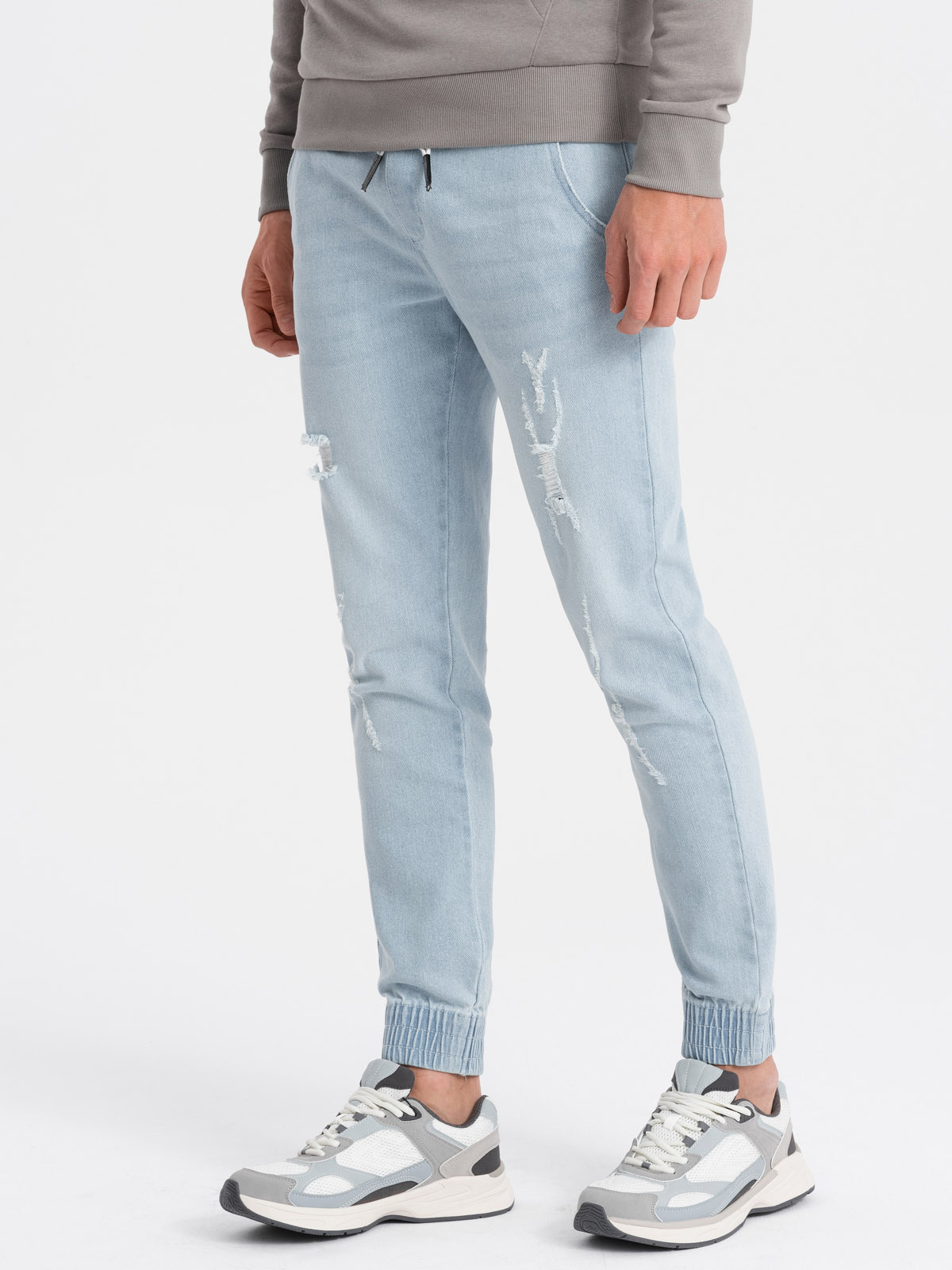 Ombre Men&#039;s JOGGER denim pants with rubbing - light blue