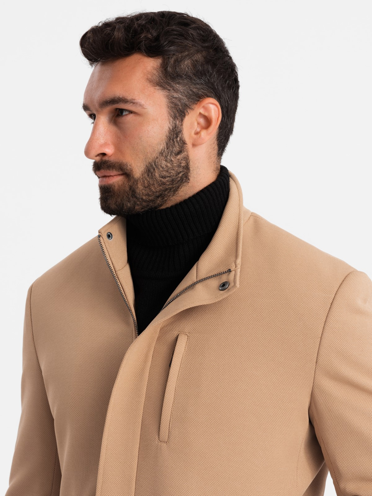 Ombre Structured fitted coat for men with high collar - light brown