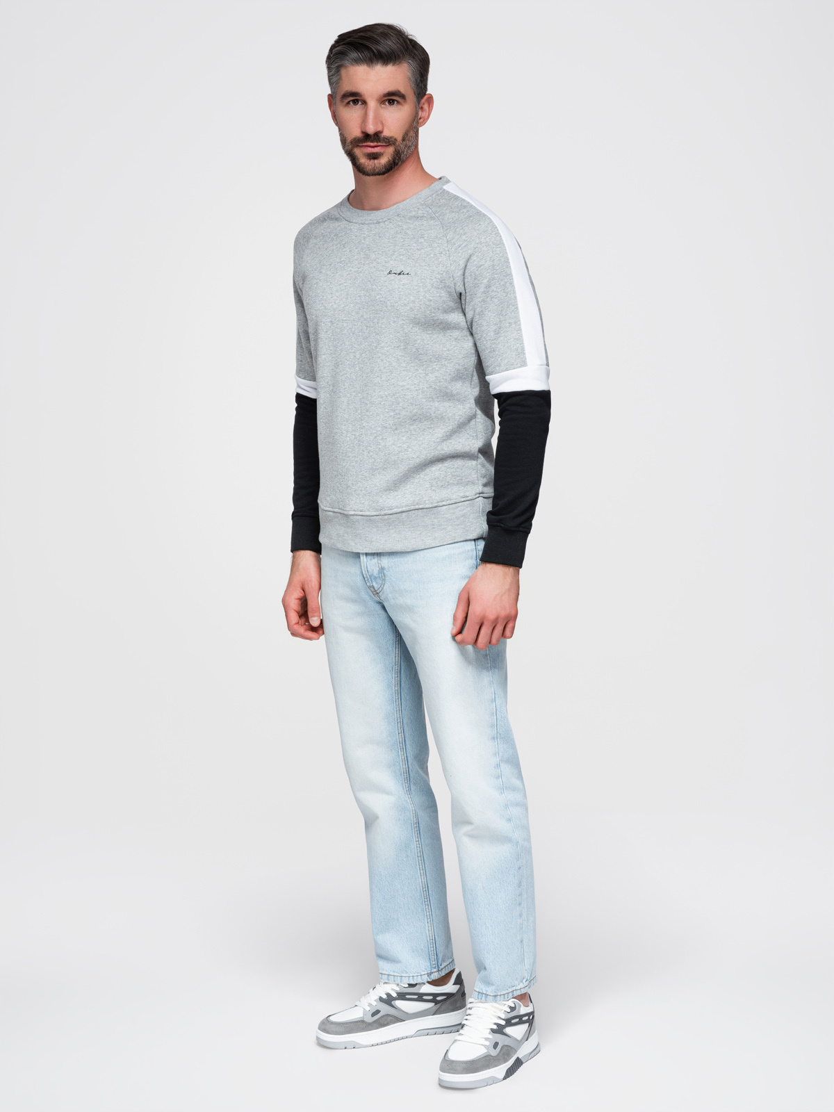 Ombre Tri-color men's sweatshirt with raglan sleeves - gray