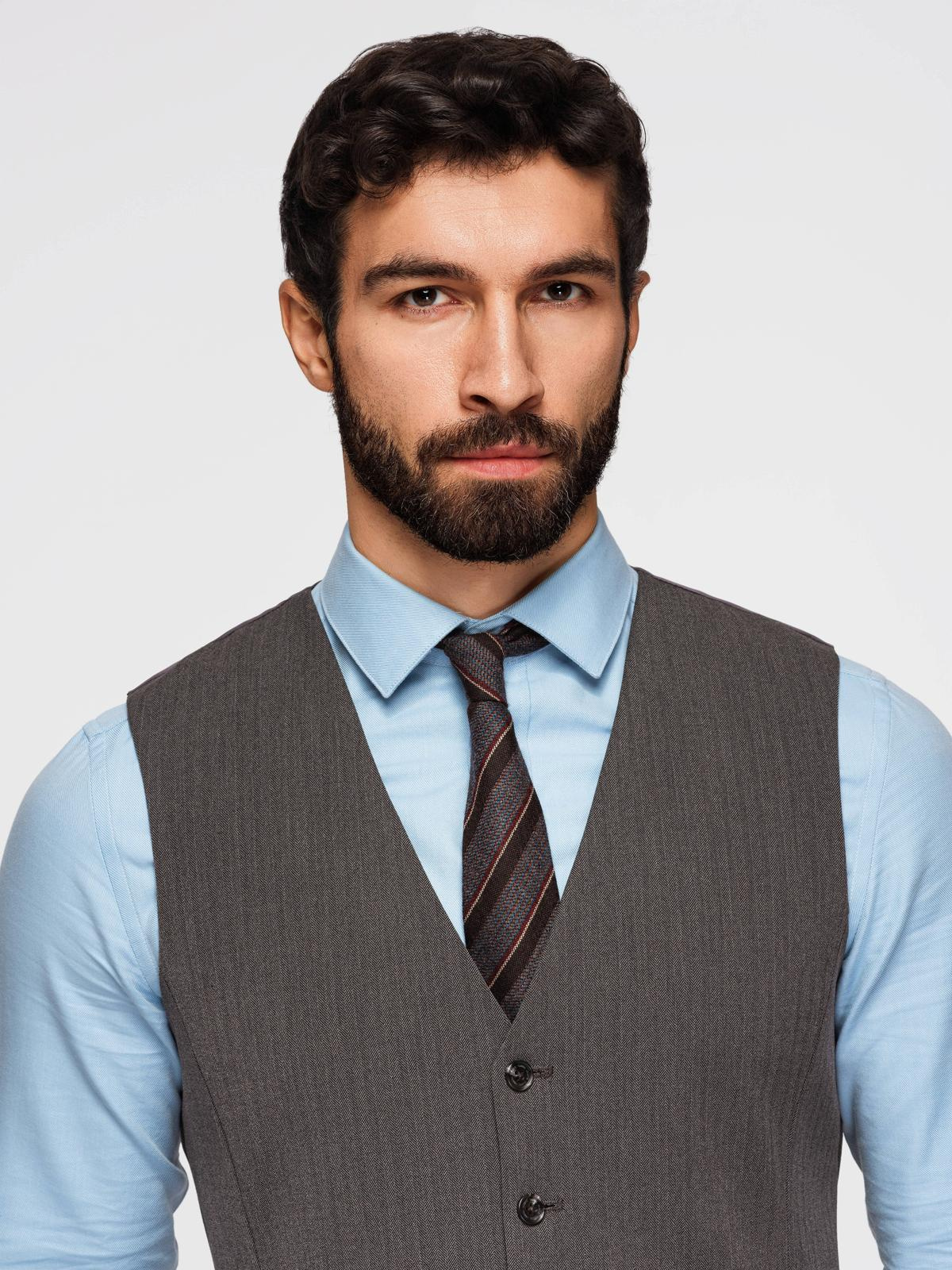 Ombre Men's elegant SLIM FIT herringbone vest - graphite