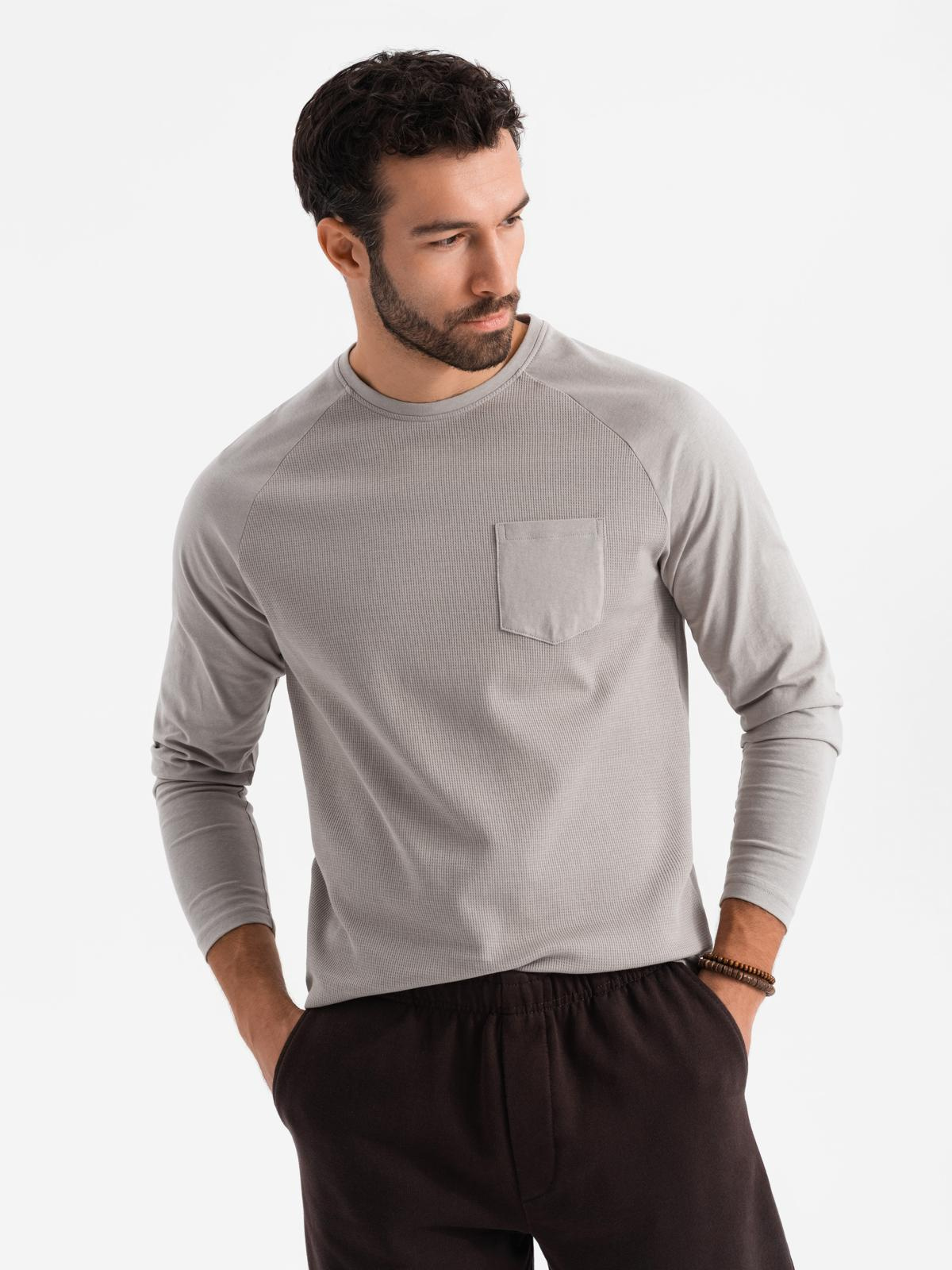 Ombre Men's longsleeve with "waffle" texture - ash