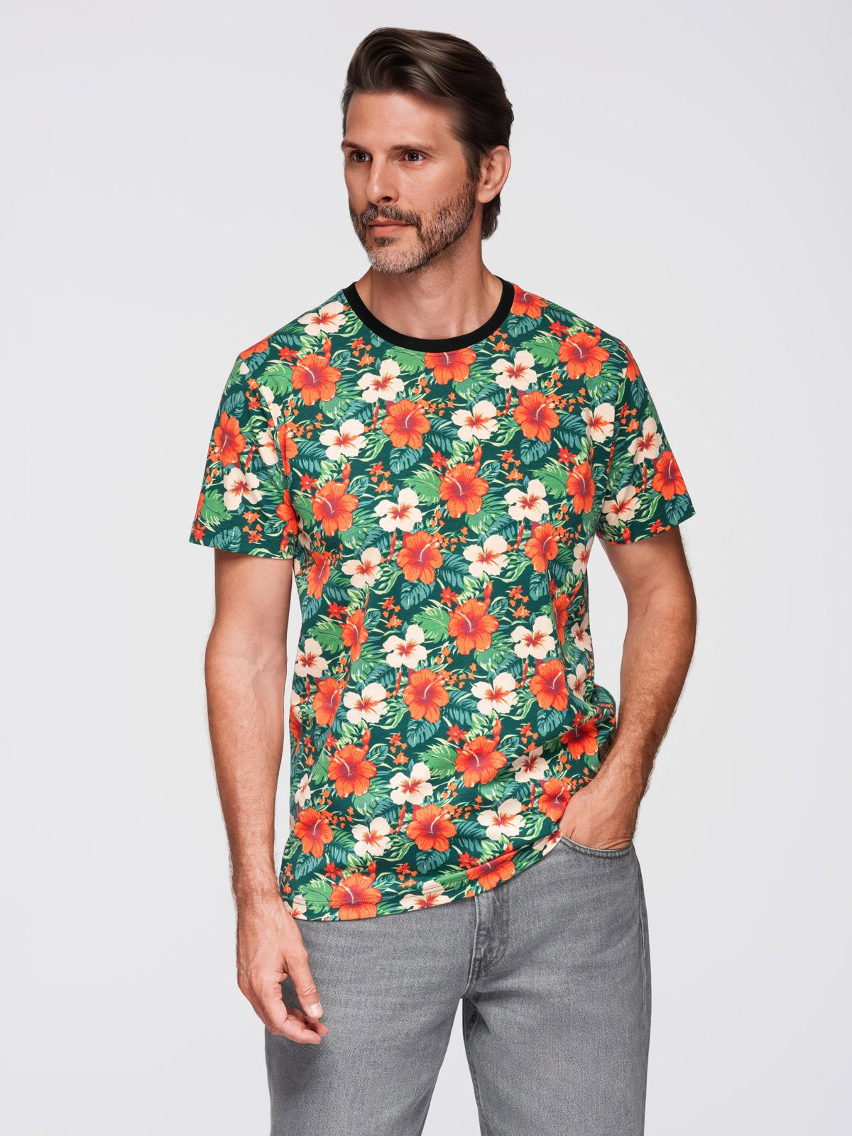 Ombre Men's full print floral pattern cotton t-shirt - black