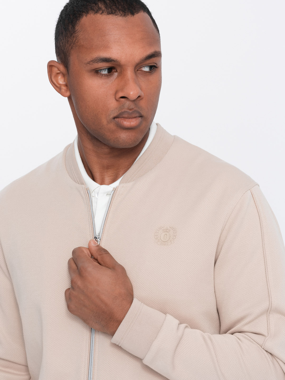 Ombre Men's lightweight bomber jacket with logo lining - light beige