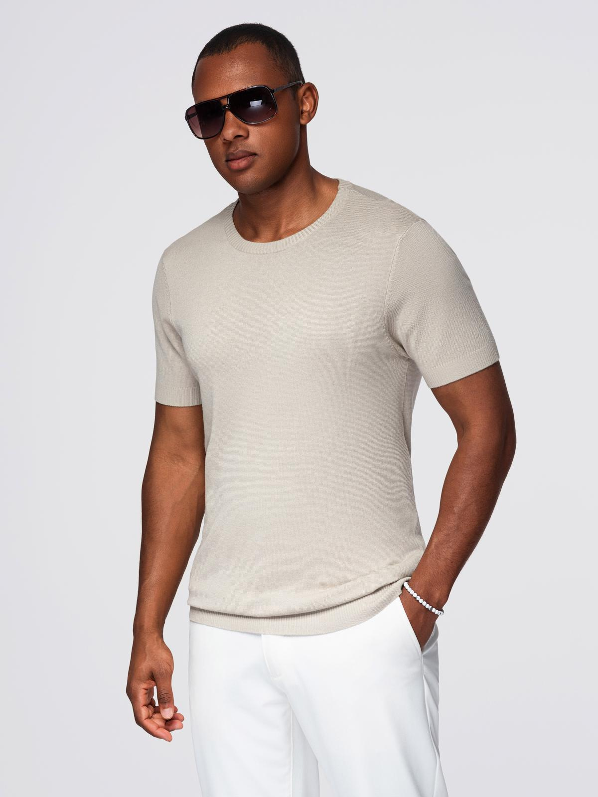 Ombre Classic knitted men's shirt with ribbed cuffs - light grey