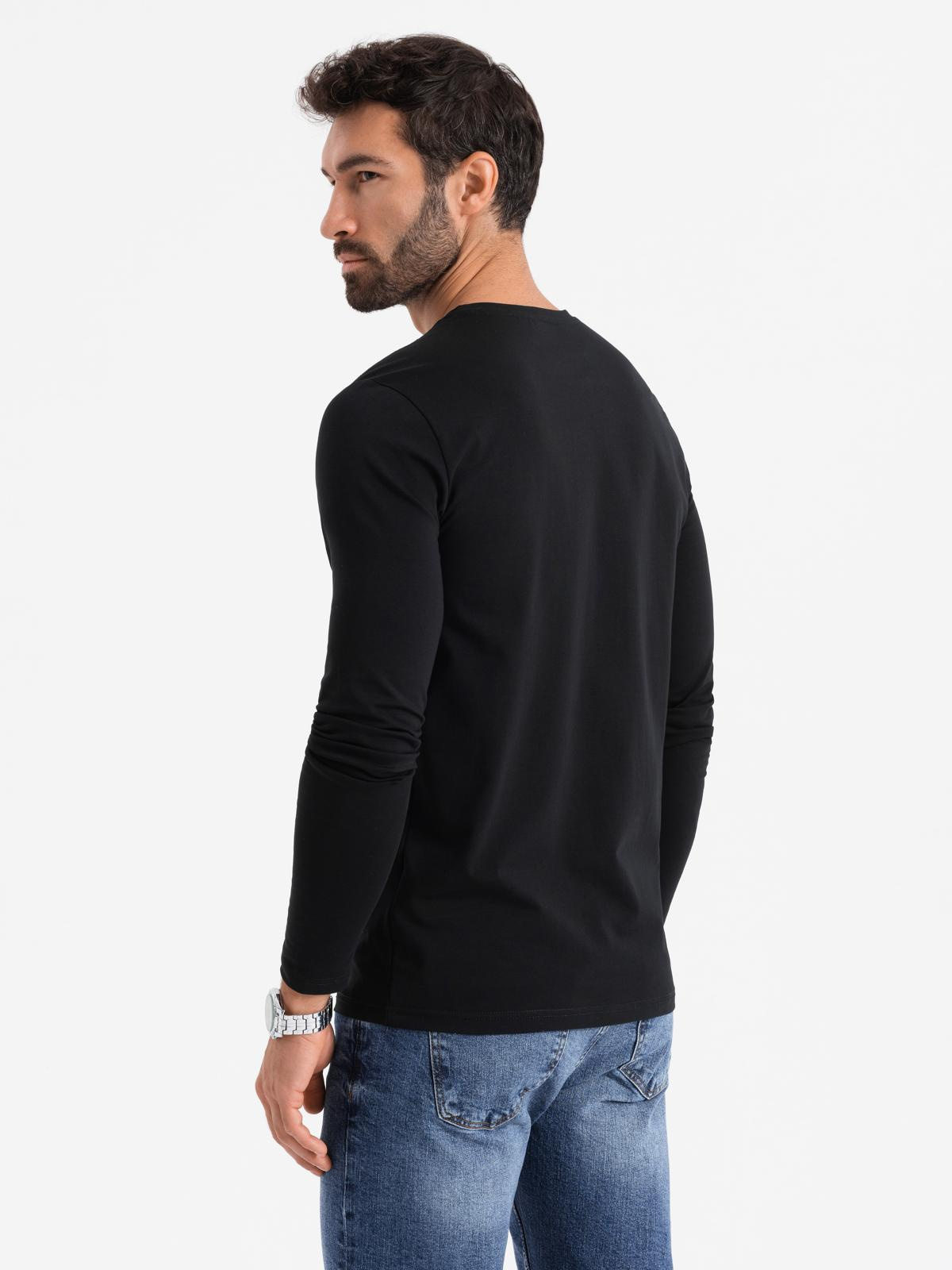 Ombre Men's SLIM FIT longsleeve with elastane and print - black