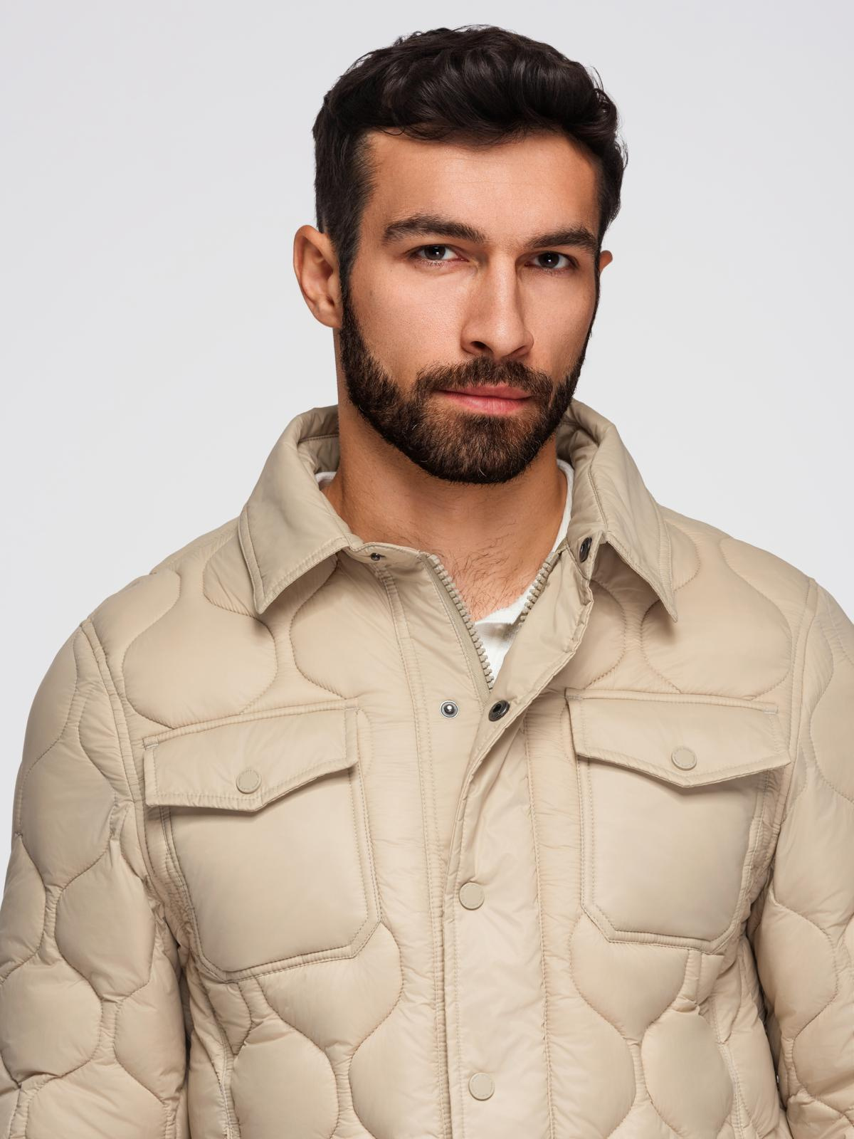 Ombre Men&#039;s quilted jacket in shirt cut - beige