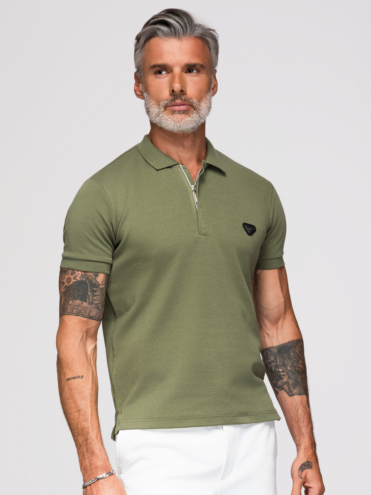 Ombre Men's polo shirt with zip neckline - olive
