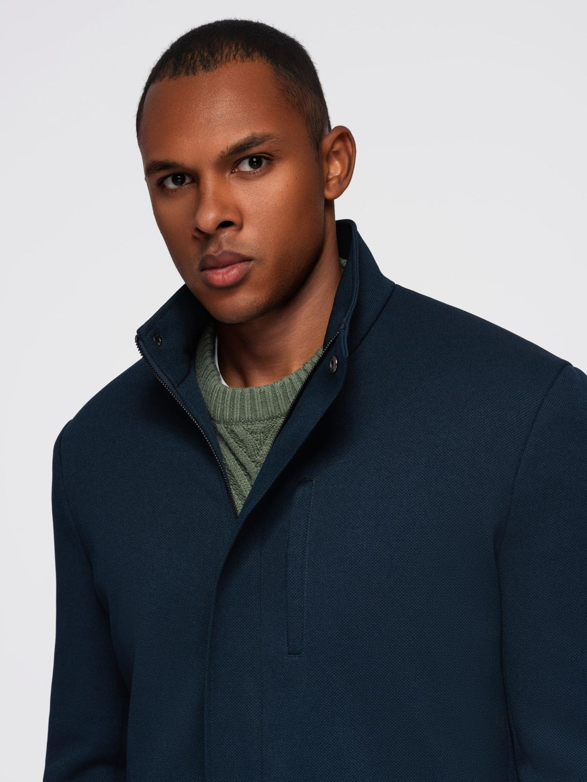 Ombre Men&#039;s tailored structured coat with high collar - navy blue