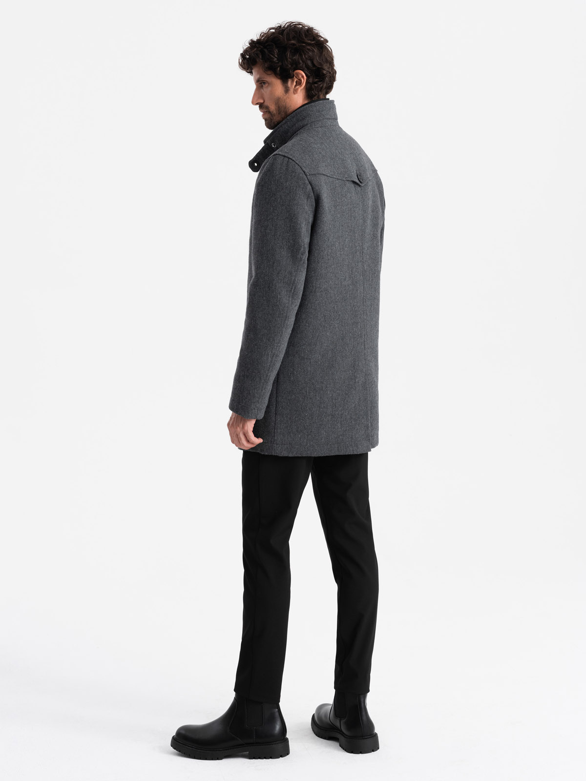 Ombre Men&#039;s winter coat with wool and quilted lining - graphite melange