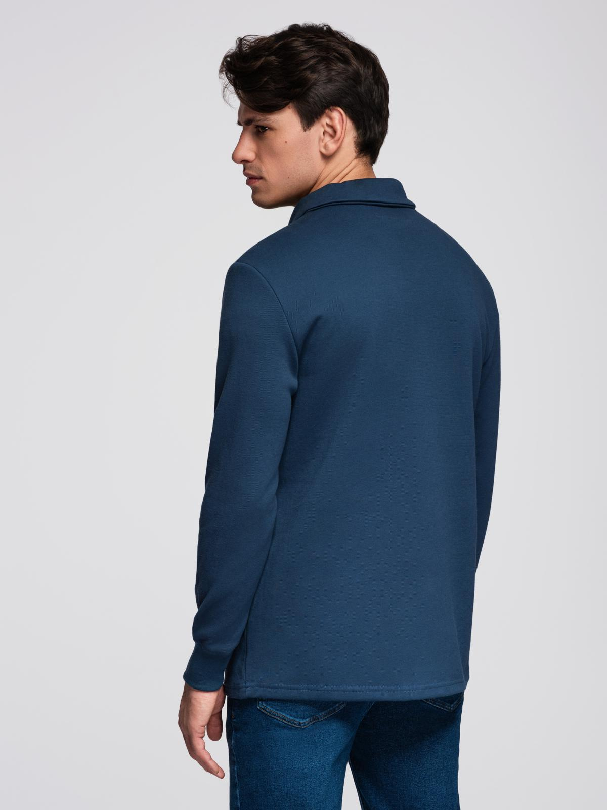 Ombre Men&#039;s structured knit polo collar sweatshirt - dark blue
