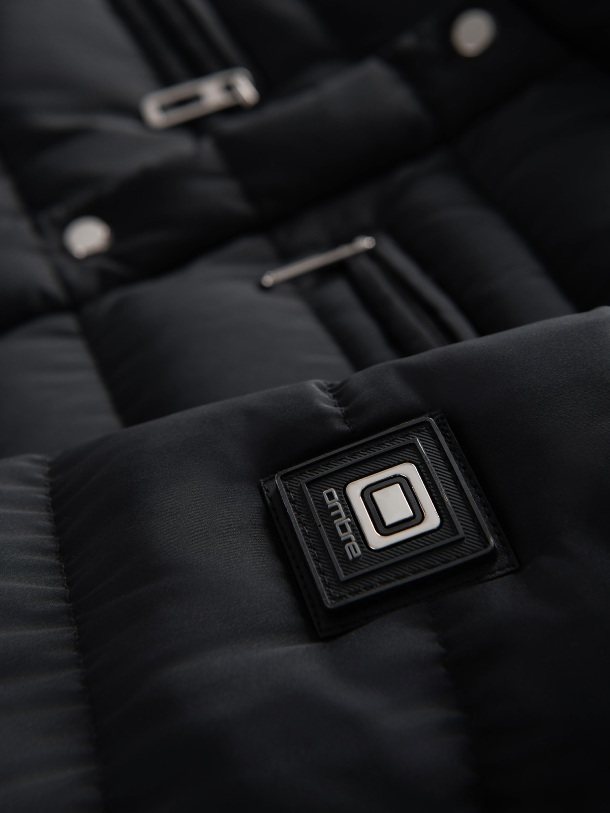 Ombre Men&#039;s quilted jacket with stand-up collar and chest zips - black