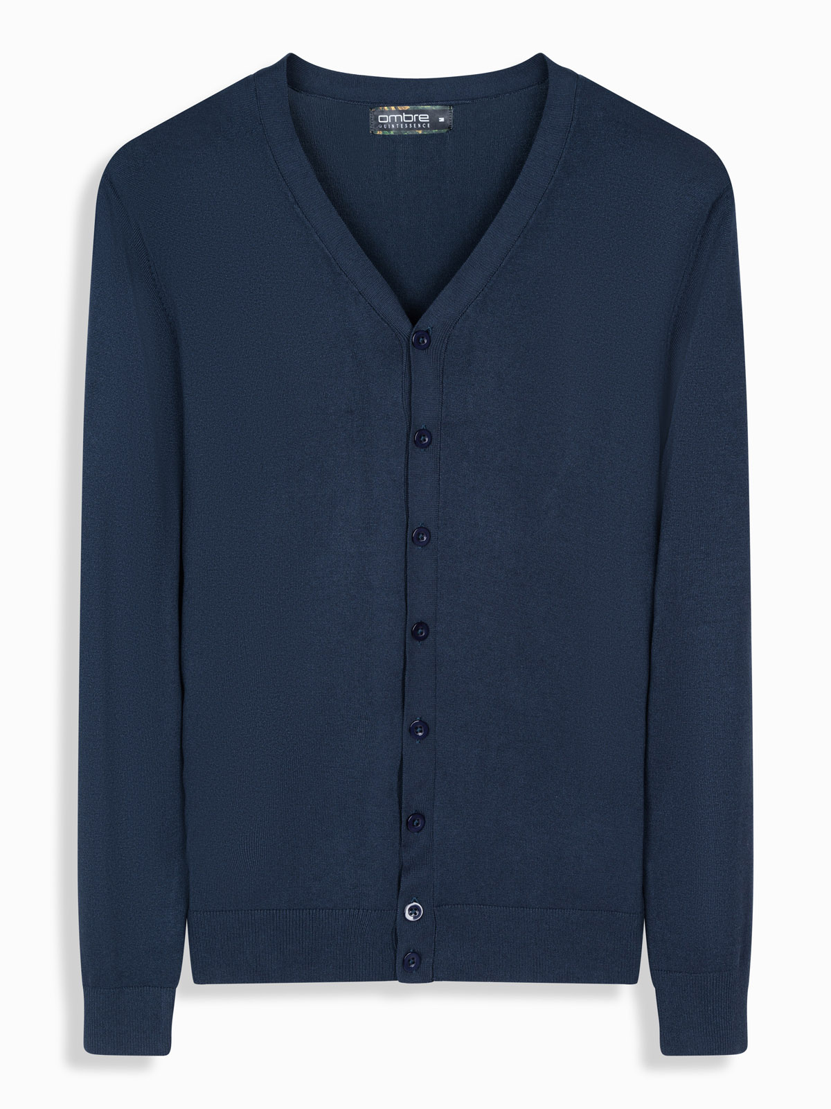 Ombre Knitted monochrome men&#039;s viscose cardigan - navy blue