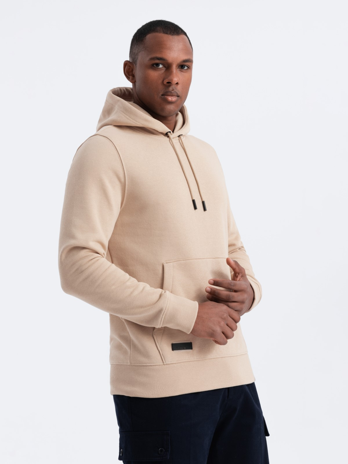 Ombre BASIC men&#039;s cotton sweatshirt kangaroo hoodie - beige