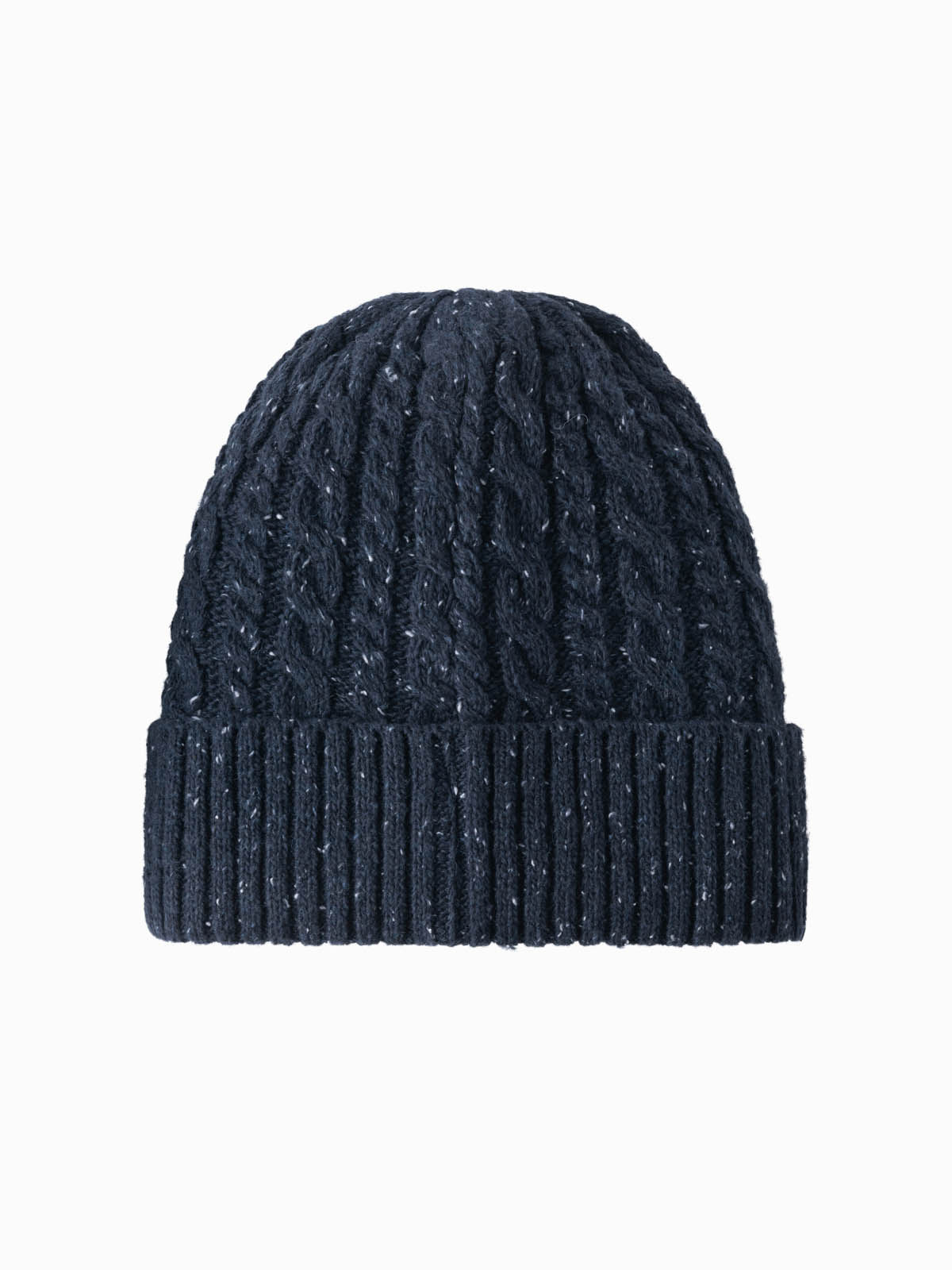 Ombre Men's beanie cap with round embossed patch - navy blue