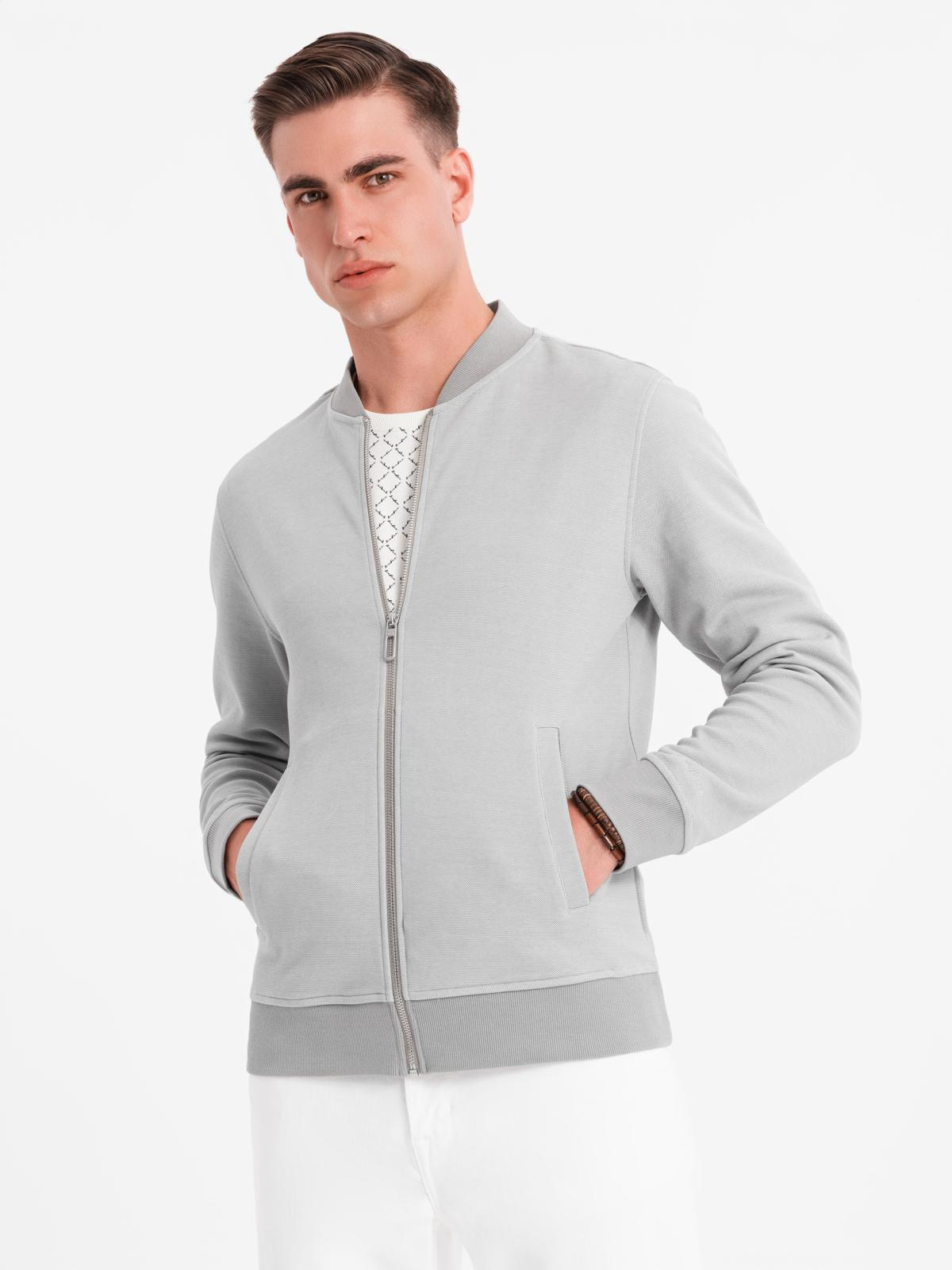 Ombre Men's pique knit bomber jacket - gray