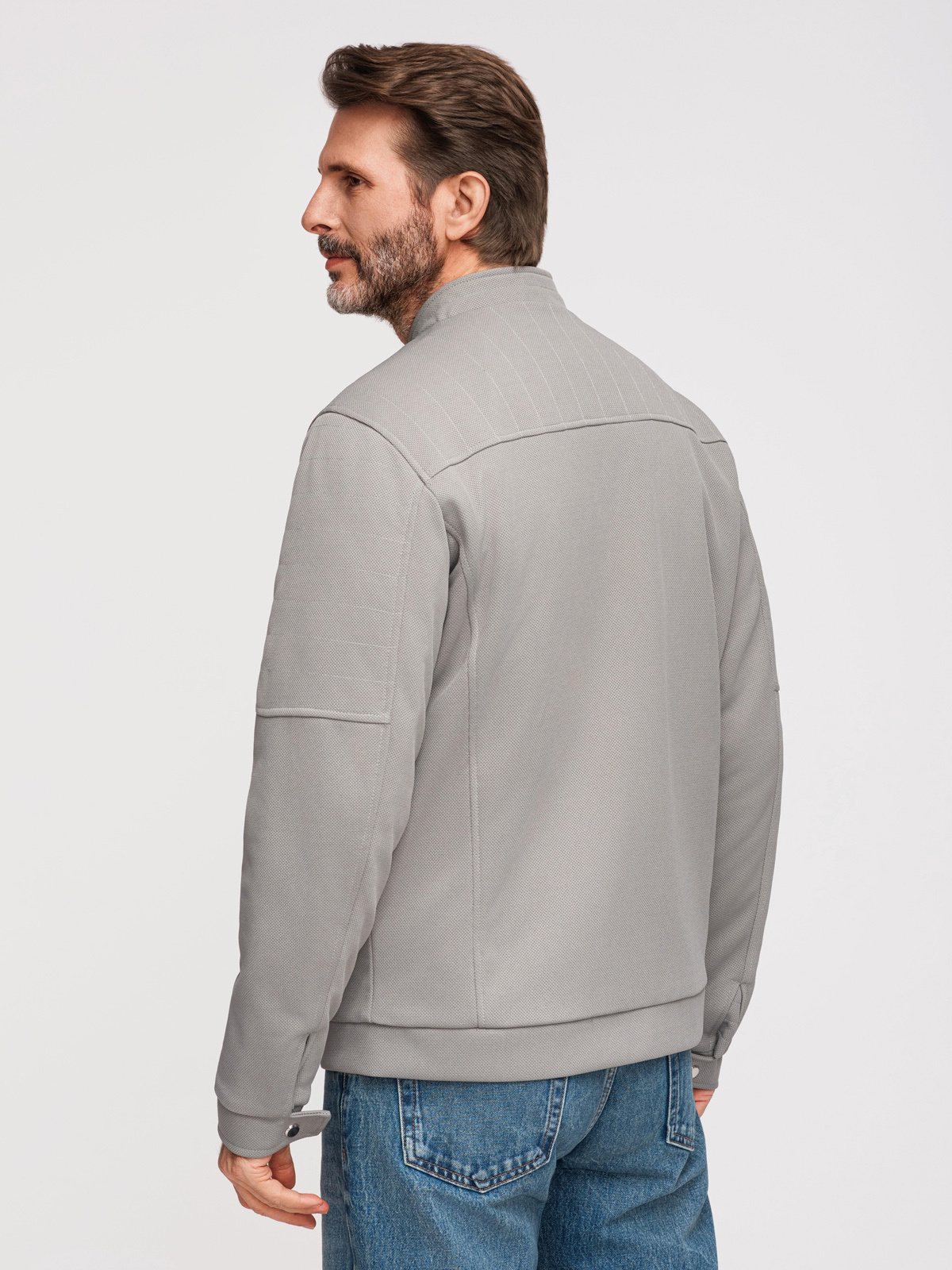 Ombre Men's biker jacket with pockets and collar - grey