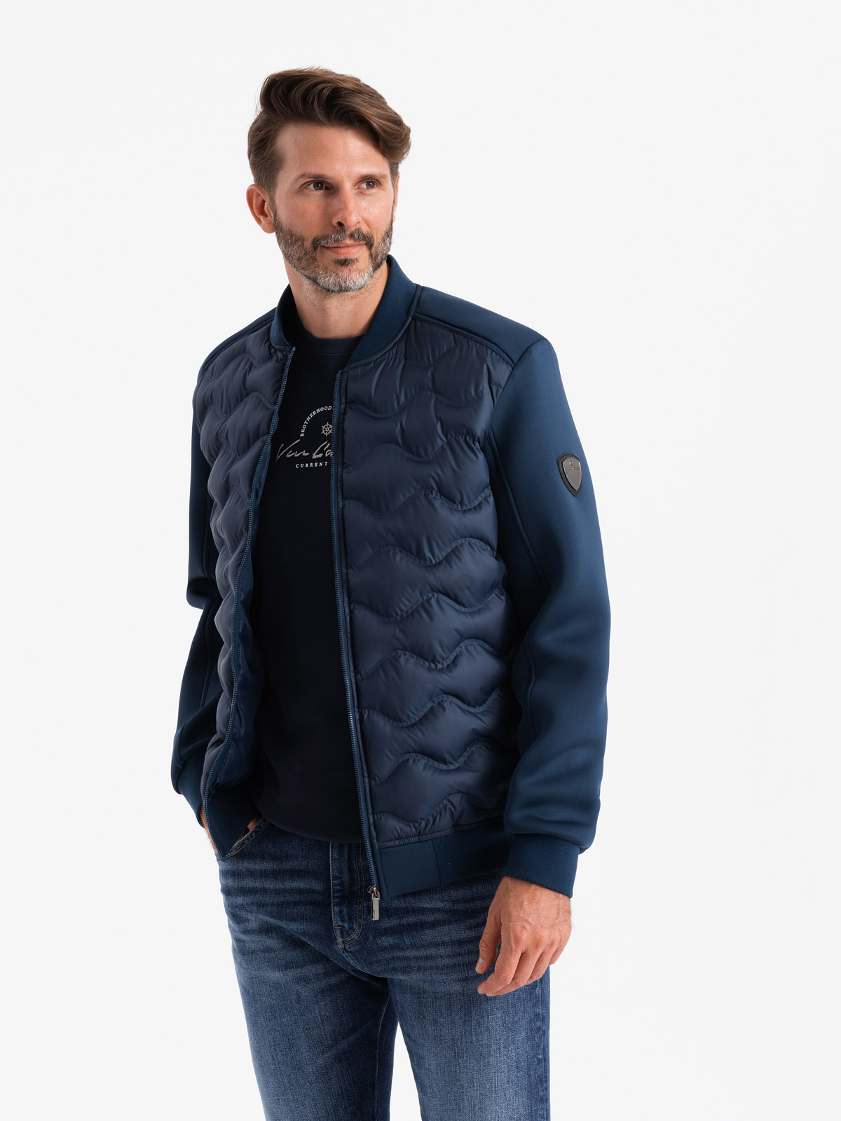 Ombre Men&#039;s quilted bomber jacket - navy blue