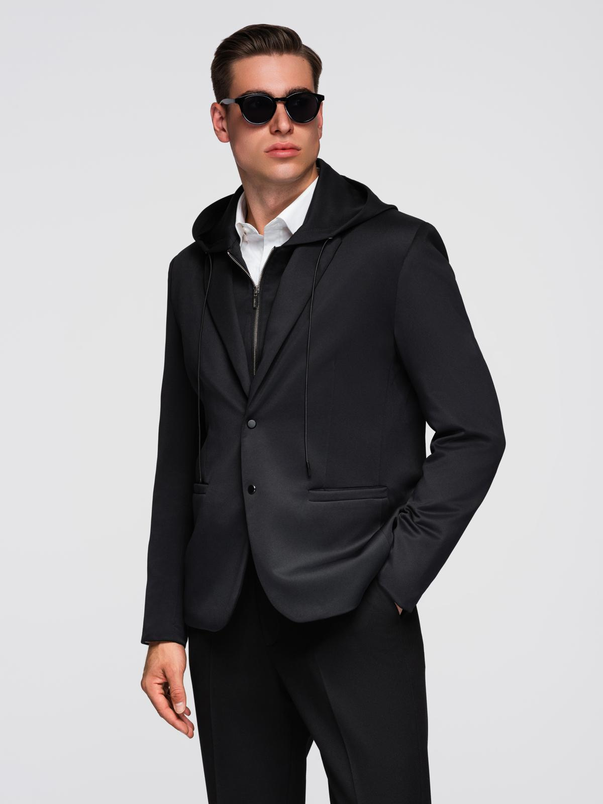 Ombre Men&#039;s blazer with detachable underlining and hood - black