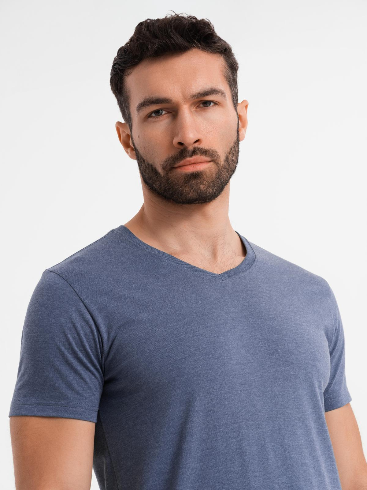 Ombre Men's BASIC classic cotton T-shirt with a serape neckline - blue melange
