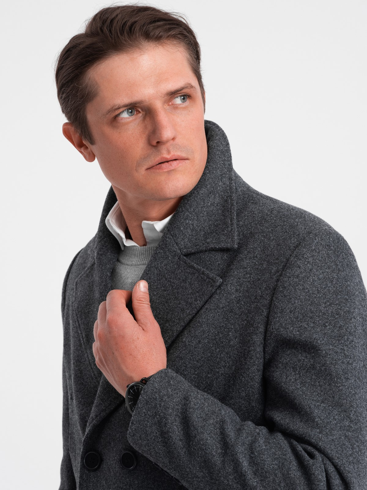Ombre Men's double-breasted lined coat - graphite