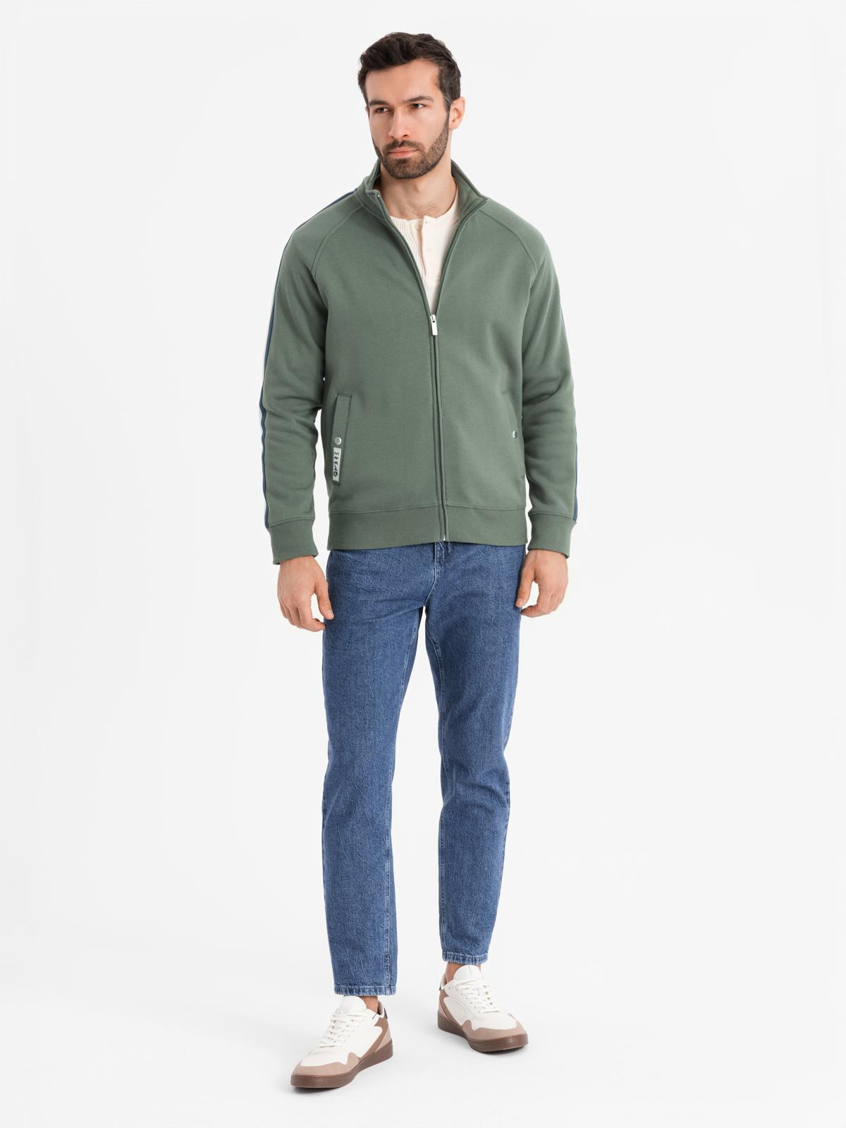 Ombre Men's sweatshirt with high collar and stripes - olive